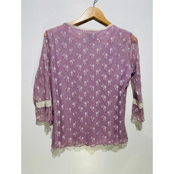 Notations VTG Y2K blouse sheer lace top empire waist romantic cottage women M - Picture 2 of 7